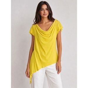 MKM Designs Bohemian Yellow Asymmetrical Cowl Neck Top Size L NOTES